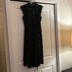 Deep Green Zara Woman lace overlay over silk slip dress Midi Dress, Size XS